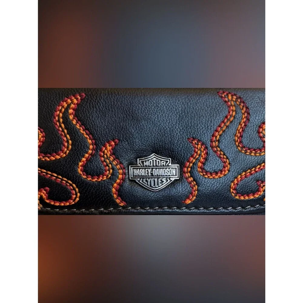 Harley-Davidson Flame Leather Wallet Biker Moto Logo Black Magnetic Unisex